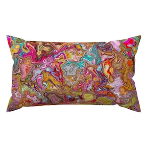 Almohada decorativa psicodélica jaspeada - Terrain de keweenawchris - Almohada lumbar rectangular colorida con diseño de mapa y vitrales de Spoonflower
