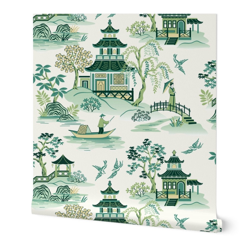 Chinoiserie Wallpaper Chinoiserie Green by barbarapixton | Etsy