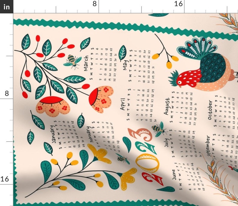 2023 Calendar Tea Towel Calendar Chicken by Sanne_paul Tea Etsy