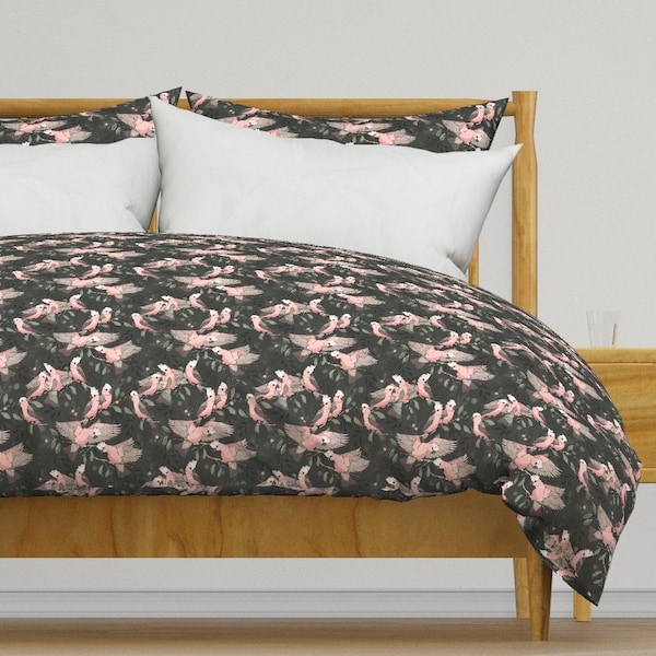 Australian Wildlife Bedding - Flock Of Galahs by mulberry_tree - Pink And Gray Bird Cotton Sateen Duvet Cover OR Pillow Shams by Spoonflower