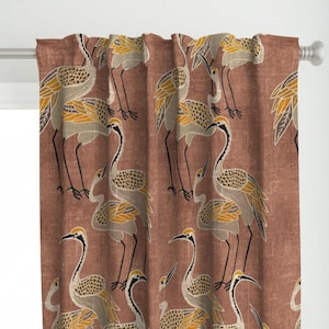 Art Deco Bird Curtain Panel - Jumbo Cranes On Clay by shellyturnerdesigns - Cranes Clay Brown Animalier Custom Curtain Panel by Spoonflower