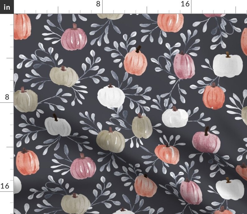 Autumn Round Tablecloth Painted Pumpkins by erin/_/_kendal Dark Fall Watercolor Colored Cotton Sateen Circle Tablecloth by Spoonflower