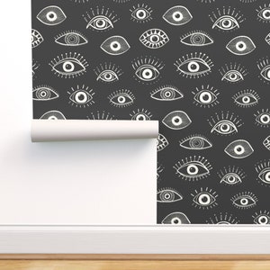 Eyes Commercial Grade Wallpaper Evil Eye by Vivdesign Symbol Motif Modern  Charcoal Gray Mysterious Wallpaper Double Roll by Spoonflower 