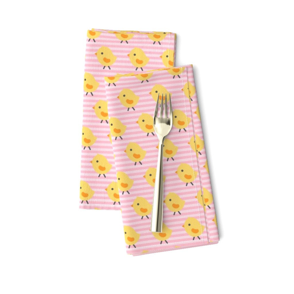 Discover Easter Chicks Pink Stripe Yellow Napkins