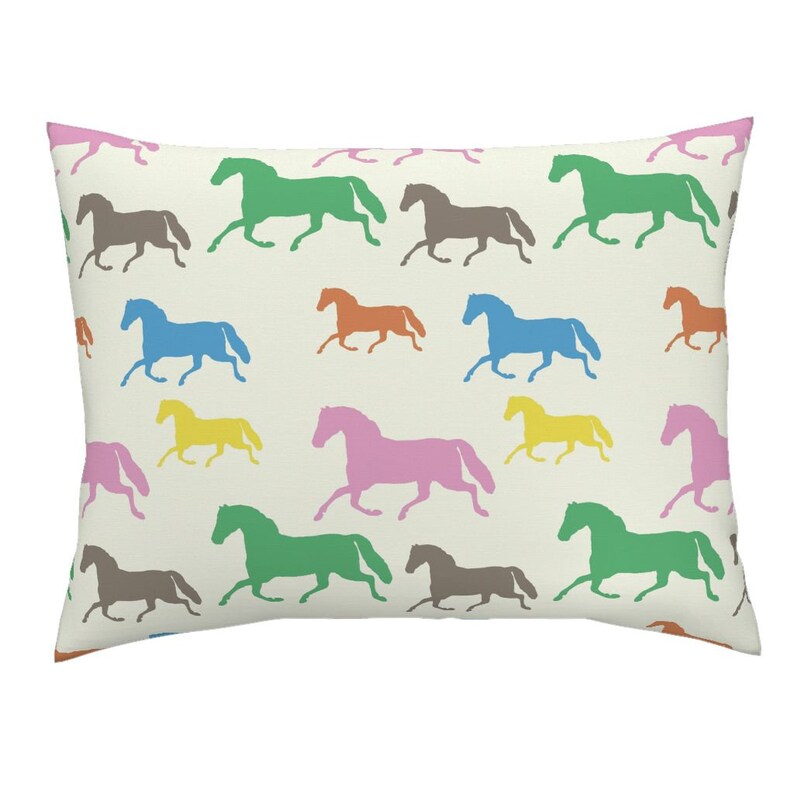 Multisize Trotting Multicolor by ragan Colorful Horse Pillow Sham Equestrian Decor Cotton Sateen Pillow Sham Bedding by Spoonflower
