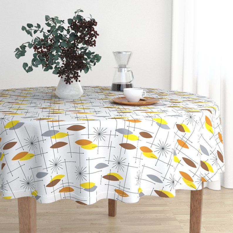 Round Tablecloth Atomic Modern Brown Yellow Black Geometric Cotton Sateen Round Tablecloth by Spoonflower Orbs large by tonyanewton