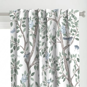 Preppy Garden Curtain Panel - Elsie&#39;s Garden by danika_herrick - Grandmillennial Botanical Floral Custom Curtain Panel by Spoonflower
