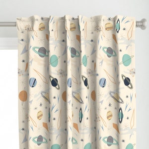 Stars Curtain Panel - Atomic Age Solar System by pixabo - Retro 1950s Nursery Space Stem Atomic Planets Custom Curtain Panel by Spoonflower