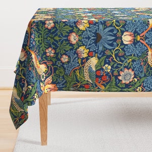 William Morris Tablecloth - Strawberry Thief  by peacoquettedesigns - Victorian Art Nouveau Cotton Sateen Tablecloth by Spoonflower