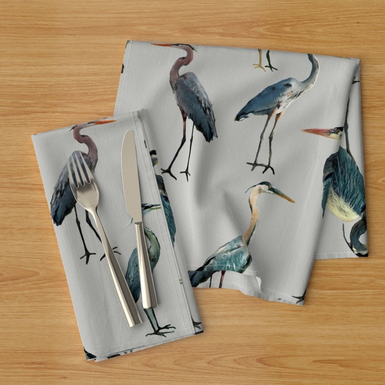 Coastal Dinner Napkins set of 2 Blue Herons on Light Gray Etsy