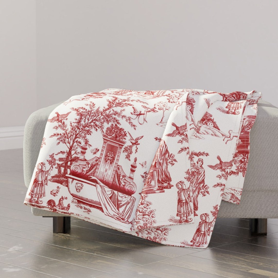 Romantic Victorian Throw Blanket Whimsical Red Toile by Etsy