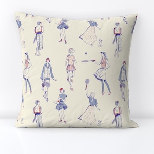 Vintage Style Sports Throw Pillow - Vintage Tennis Court by house_of_haricot - Tennis  Fashion Decorative Square Throw Pillow by Spoonflower