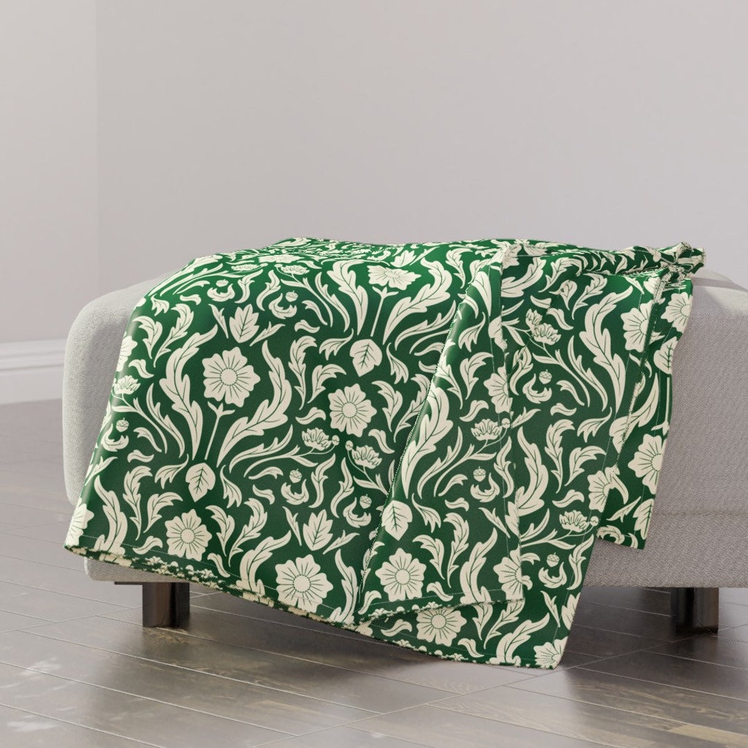 Green Throw Blanket Green Floral Traditional Damask by Etsy