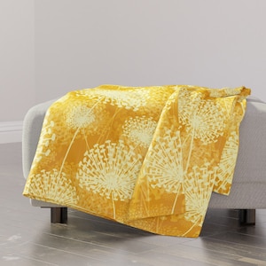 Yellow Flowers Throw Blanket - Vintage Yellow Dandelions by chicca_besso - Orange Gold  Throw Blanket with Spoonflower Fabric