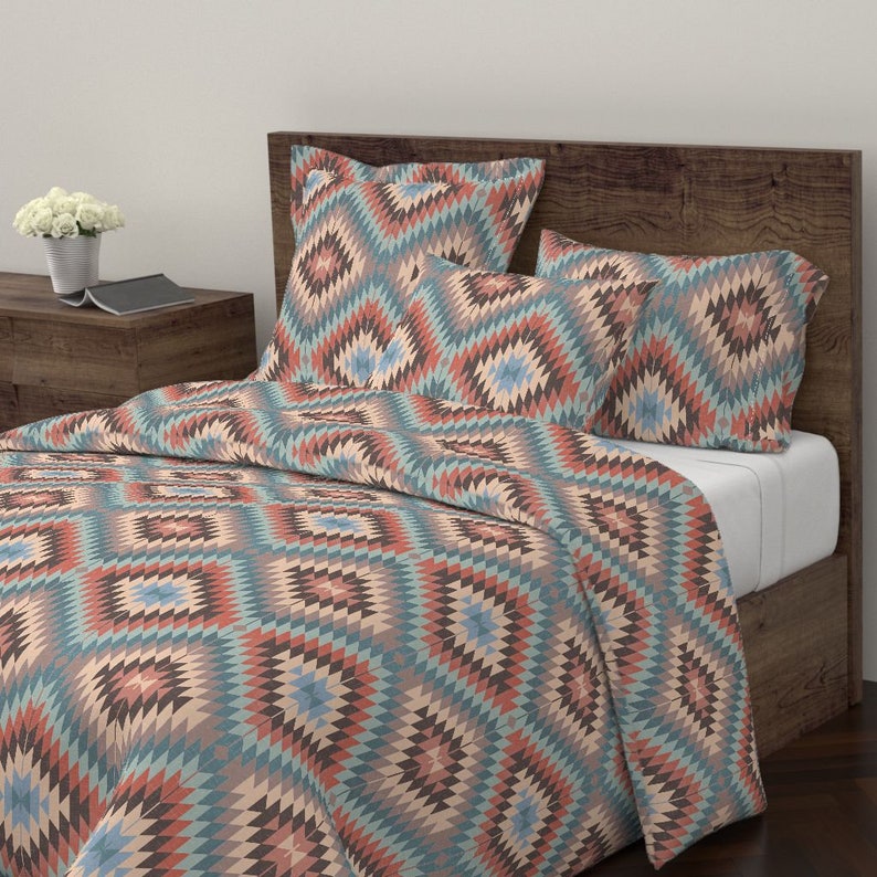 Southwest Pillow Sham Kilim In Autumn Colors by willowlanetextiles Tribal Boho Cotton Sateen Pillow Sham Bedding by Spoonflower