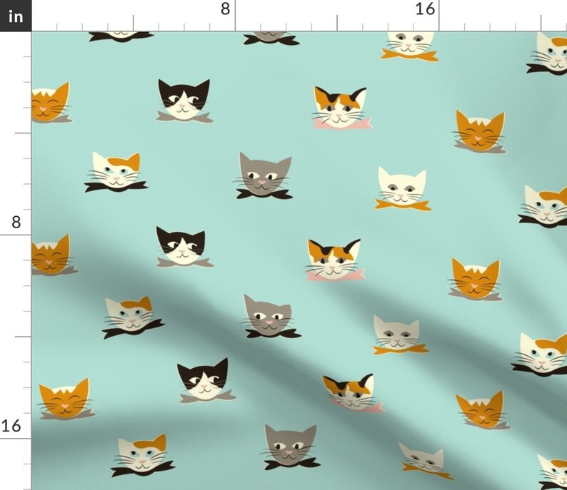 Retro Look Mid Century Cat Faces Cotton Sateen Table Runner by Spoonflower Vintage Kitties by mintgreensewingmachine Cats Table Runner