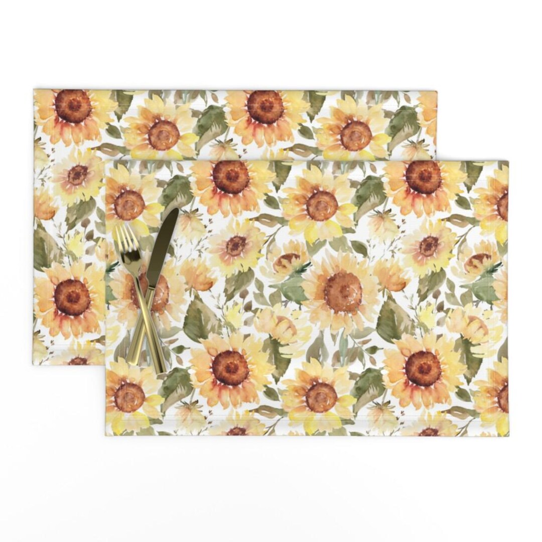 Sunflower Placemats Set of 2 - Summer Garden Botanical Green Yellow ...