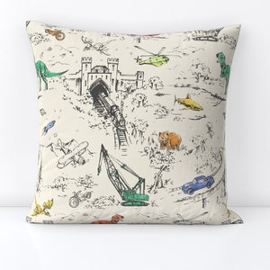 Coussin fantaisiste pour enfants - Adventure Toile_brights par pattern_state - Coussin décoratif carré bleu blanc par Spoonflower