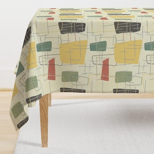 1950s Style Tablecloth - Fifties by owlandchickadee - Mid Century Modern Retro Inspired Atomic Era Cotton Sateen Tablecloth by Spoonflower