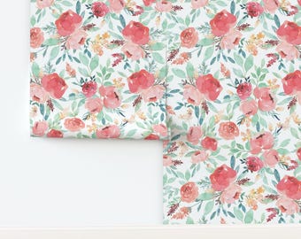 Watercolor Floral Non-Pasted Wallpaper Pink Botanical Garden Bloom Meadow - Blush Flowers by elliott_tate_design Wallpaper by Spoonflower
