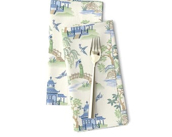 Juego de 2 servilletas de tela estilo chinoiserie - Servilletas de tela tradicionales con diseño de paisaje toile de inspiración asiática - Chinoiserie de barbarapixton