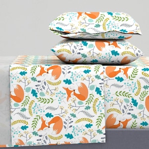 Woodland Animals Sheets - Sleepy Foxes by gingerlous - Baby Animals Nursery Kids Room Cotton Sateen Sheet Set Bedding by Spoonflower