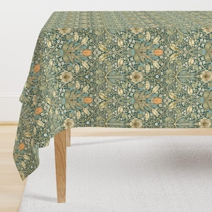 William Morris Tablecloth - Thicket On Teal by sissi_kaiserlos - Traditional Floral Green Botanical Cotton Sateen Tablecloth by Spoonflower