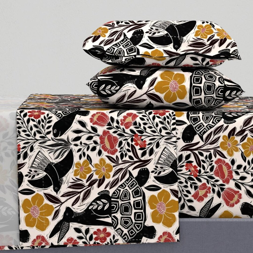 Folk Art Animals Sheets - Tortoise and Hare by Shellypenko - Floral ...