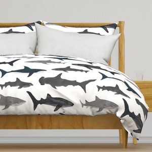 Sharks Bedding - Sharks - Extra Large by andrea_lauren - Nautical Boys Kids Ocean Cotton Sateen Duvet Cover OR Pillow Shams by Spoonflower