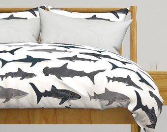 Sharks Bedding - Sharks - Extra Large by andrea_lauren - Nautical Boys Kids Ocean Cotton Sateen Duvet Cover OR Pillow Shams by Spoonflower