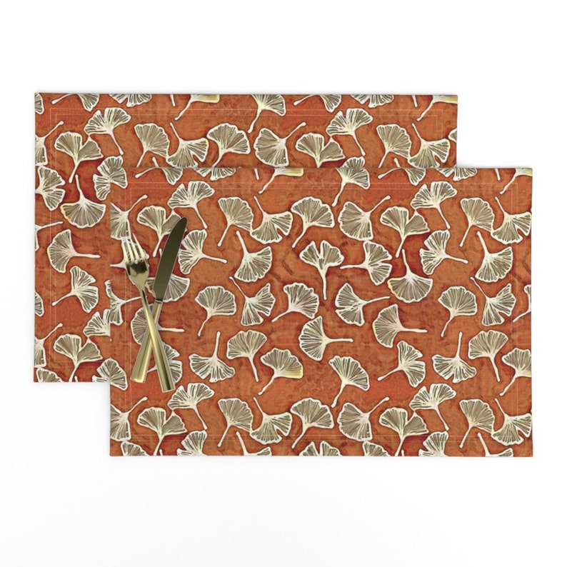Batik Placemats set of 2 Ginkgos on Brown by Etsy