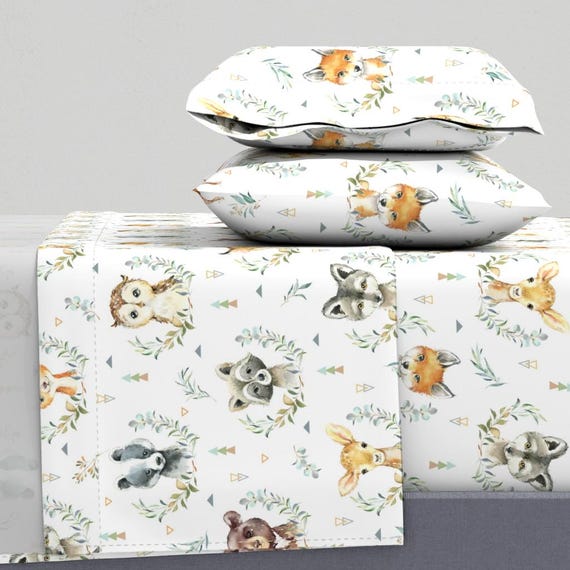 Waldtiere Bettwäsche - Waldtiere Kinderzimmer-Stil A groß von gingerlous - Tiergesichter Bär Baumwollsatin Bettwäsche Set von Spoonflower