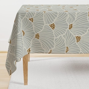 Neutral Flowers Tablecloth - San Diego Blue by amy_maccready - Modern Geometric Soft Lines Coastal Cotton Sateen Tablecloth by Spoonflower