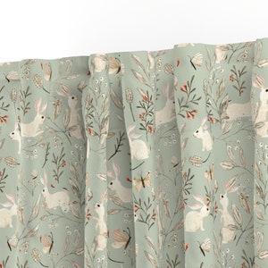 Whimsical Bunnies Curtain Panel Bunnies Dusky Green by Katherine_quinn ...
