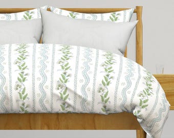 Regency Stripe Bedding - Emma Blue And Green by danika_herrick - Watercolor Cotton Sateen Duvet Cover OR Pillow Shams by Spoonflower