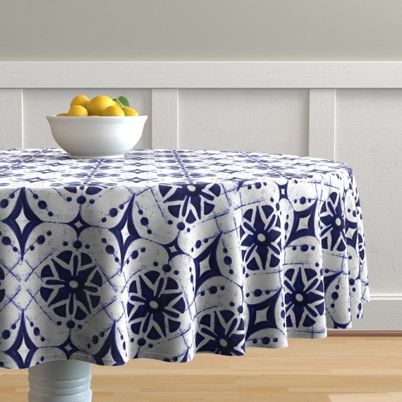 Indigo Shibori Round Tablecloth Athene Shibori Geometric by Etsy