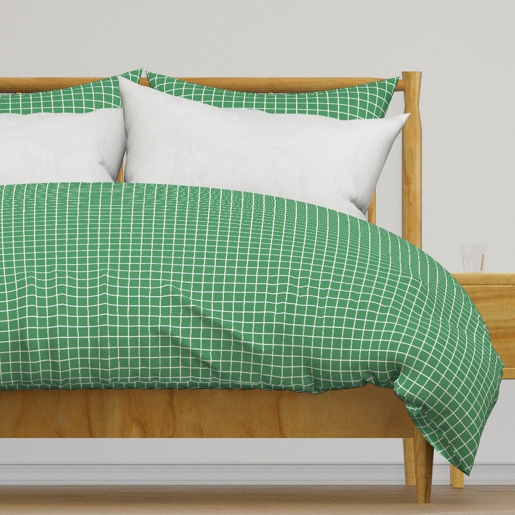 Windowpane Check Bedding - Kelly Green Grid by Misstiina - Spring