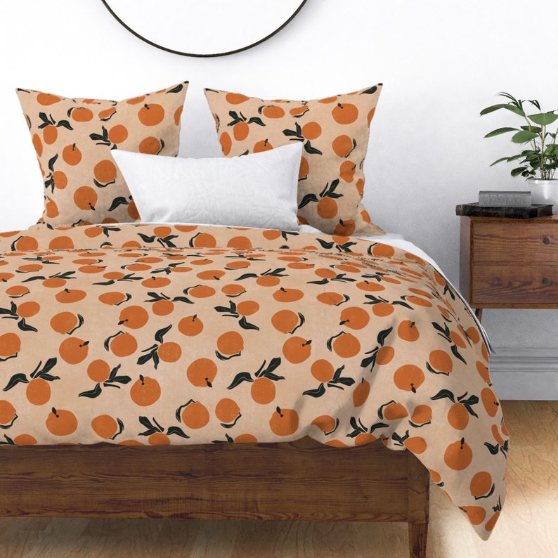 Fruit Duvet Cover Midcentury Clementines on Sandy Beige by Etsy