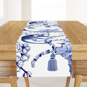 Botanical Toile Table Runner - Chinoiserie Whimsy by pattern_garden - Chinoiserie Jumbo Scale Cotton Sateen Table Runner by Spoonflower