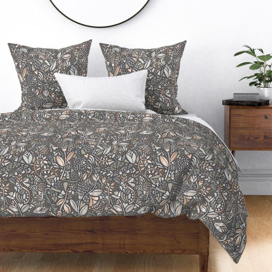 Neutral Floral Duvet Cover Neutral Bohemian Flowers by Etsy