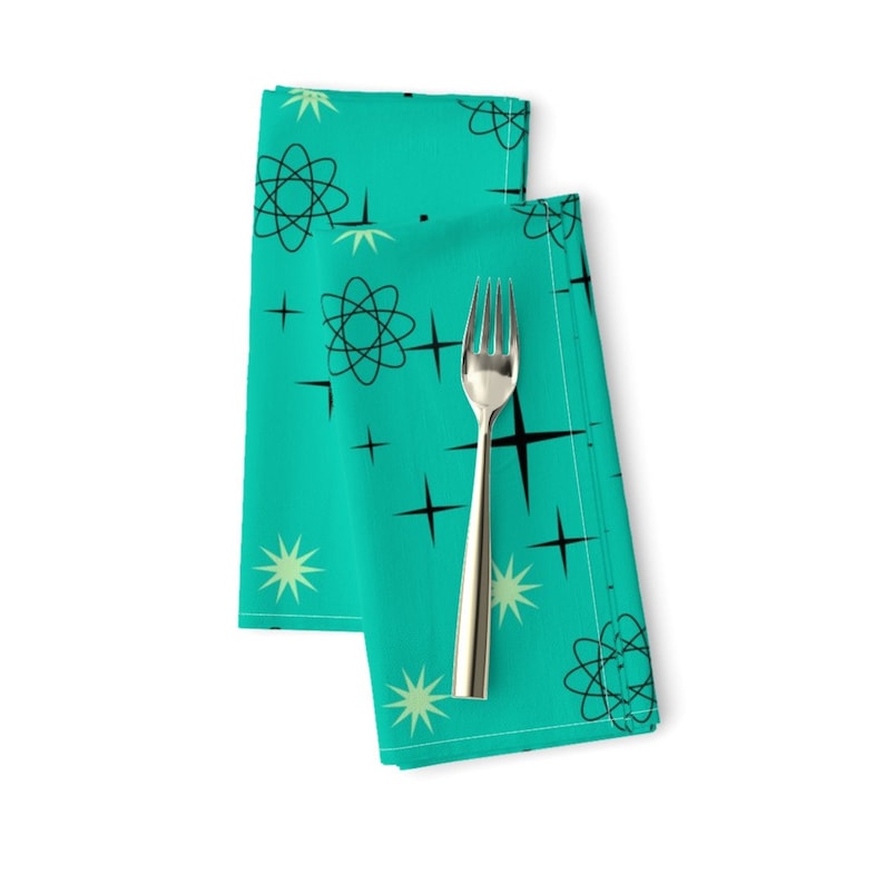 - Starburst On Turquoise by lillierioux Set of 2 Atomic Dinner Napkins Mid Century Modern Turquoise Stars Cloth Napkins by Spoonflower