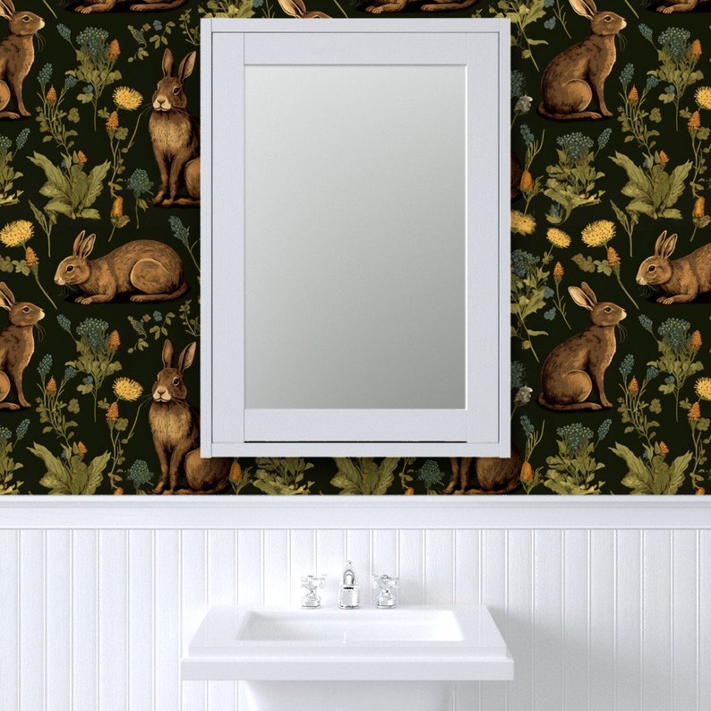 Medieval Rabbit Non-pasted Wallpaper Woodland Bunny Fern Botanical ...