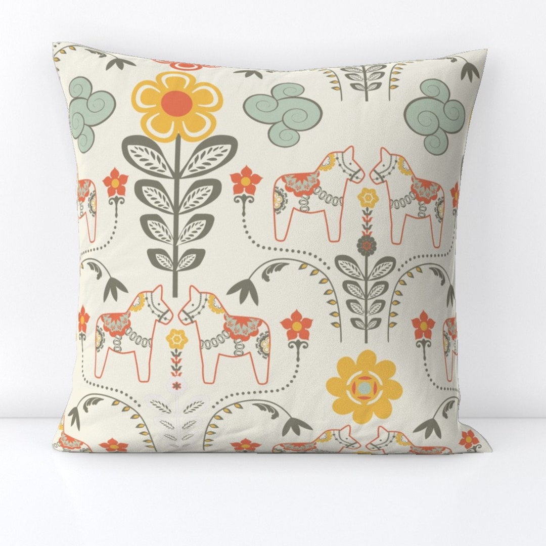 Curated visual reference: Very Nordic Scandinavian Throw Pillow Styles Reference: Scandinavian Throw Pillow Dala Horse By Nadja Petremand Folk Art