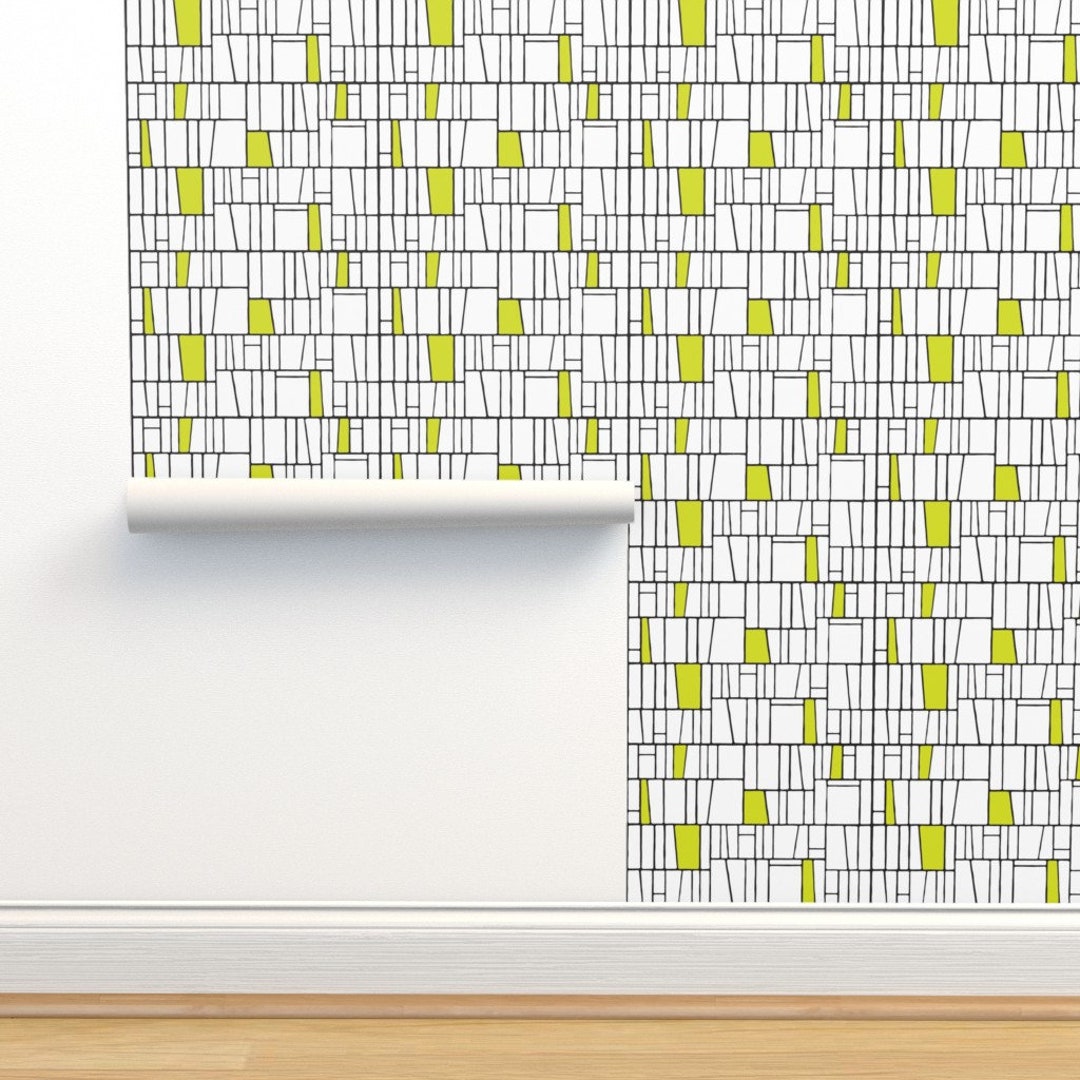 Twisted Geo Wallpaper in Chartreuse by Ohpopsi  Jane Clayton