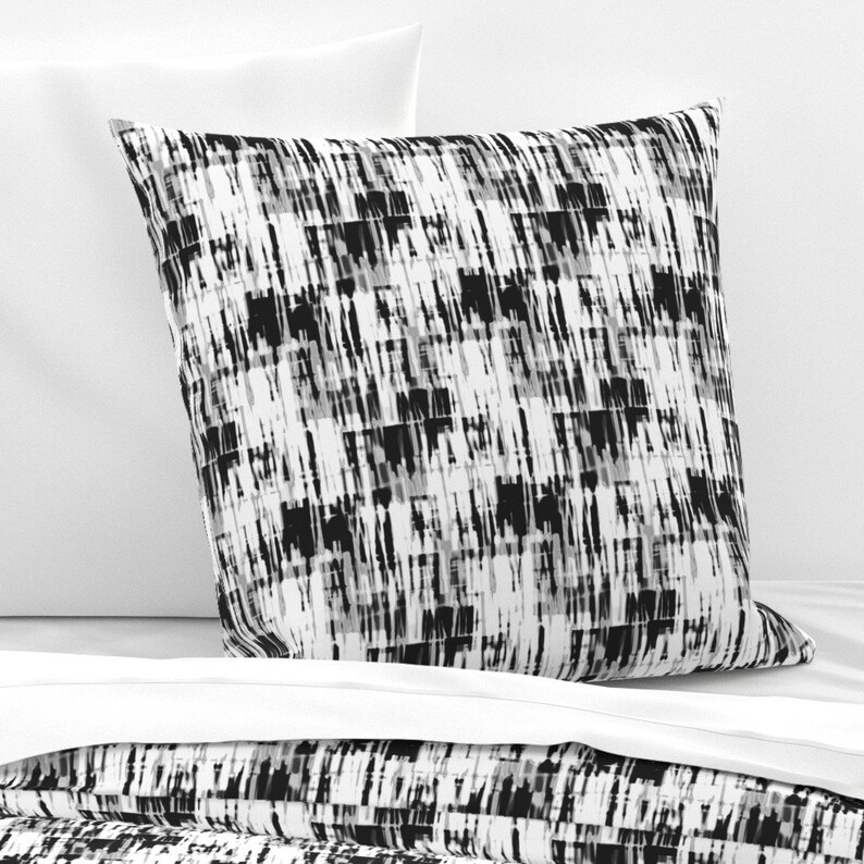 Grayscale Pillow Sham Crowd in Rain Black and White by Etsy