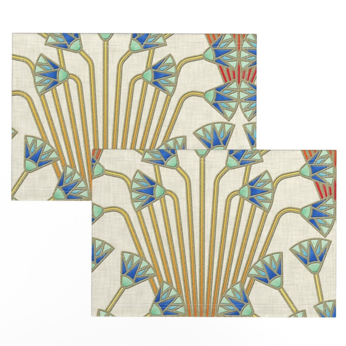 Art Deco Placemats set of 2 Papyrus Flowers Light by Etsy