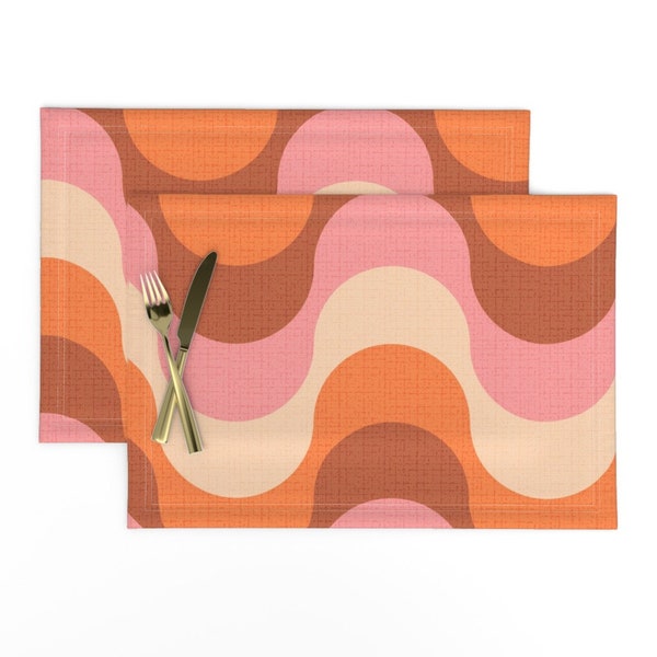 Vintage Stripes Placemats (Set of 2) - Disco Wave by pippa_shaw - Retro 1970s Geometric Pink Orange Brown 70s Cloth Placemats by Spoonflower