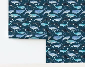 Under The Sea Non-Pasted Wallpaper Small Scale Whale Orca Narwhal Ocean Sea - Whales And Orcas by tangerine-tane Wallpaper by Spoonflower