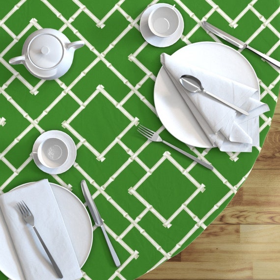 Set of 2 - Osaka Bamboo Trellis In Green by willowlanetextiles Trellis Dinner Napkins Chinoiserie Asian Cloth Napkins by Spoonflower