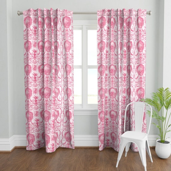 Toile Curtain Panel Pink Dawn Rococo Harvest By Etsy